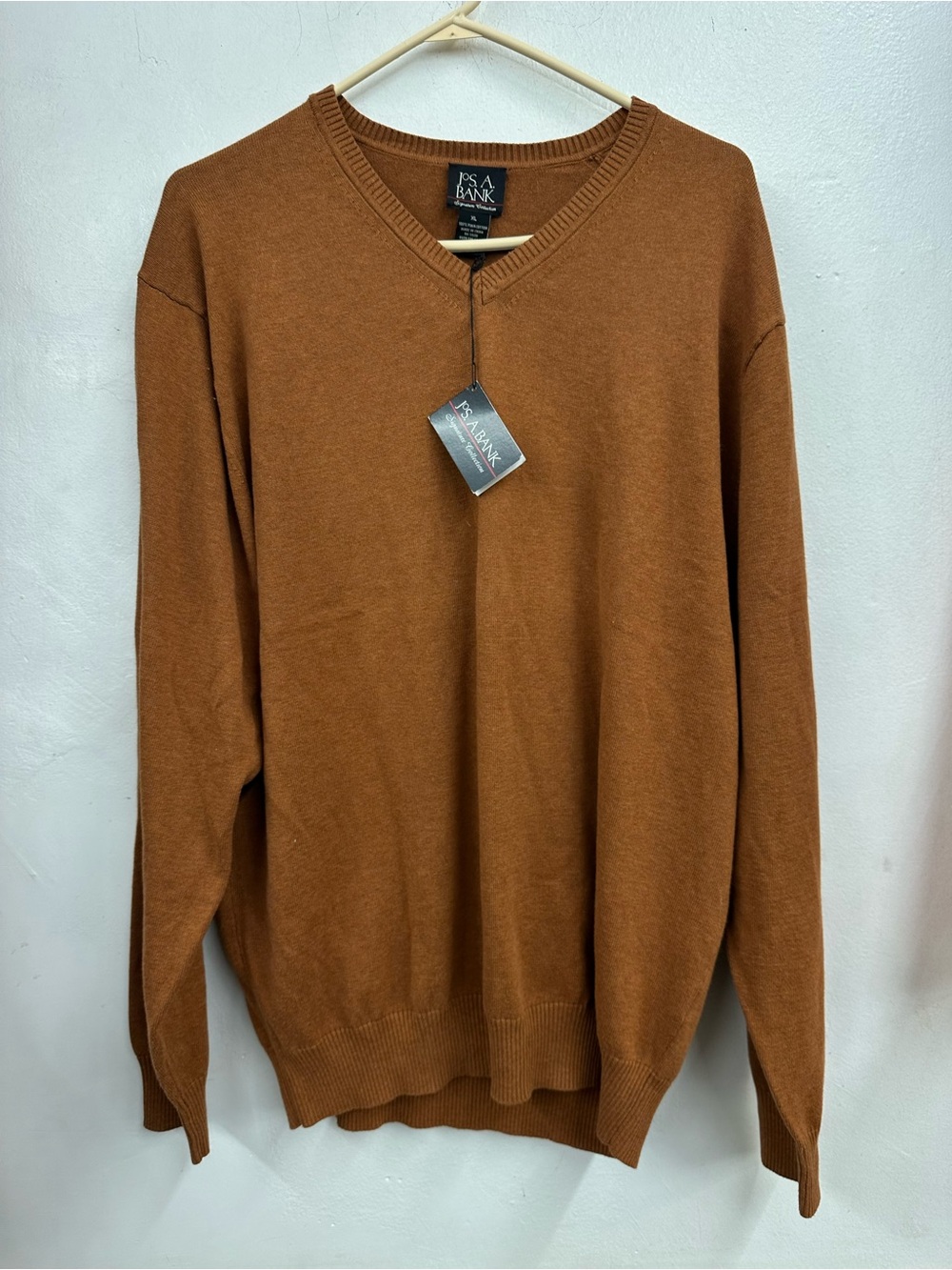 Jos. A. Bank Men's V-Neck Sweater XL Copper Brown Pima cotton supreme collection